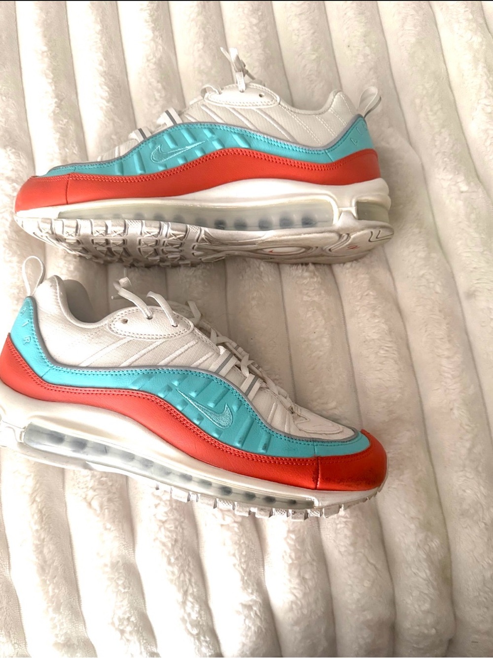 Nike Air Max 98 Sneakers in White, Teal & Coral